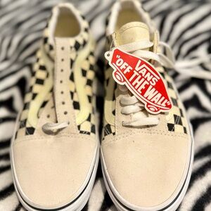 Vans Women's Cream and Black Checkerboard Sneakers